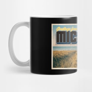 Greetings from Michigan - Vintage Travel Postcard Design Mug